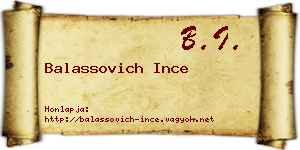 Balassovich Ince névjegykártya